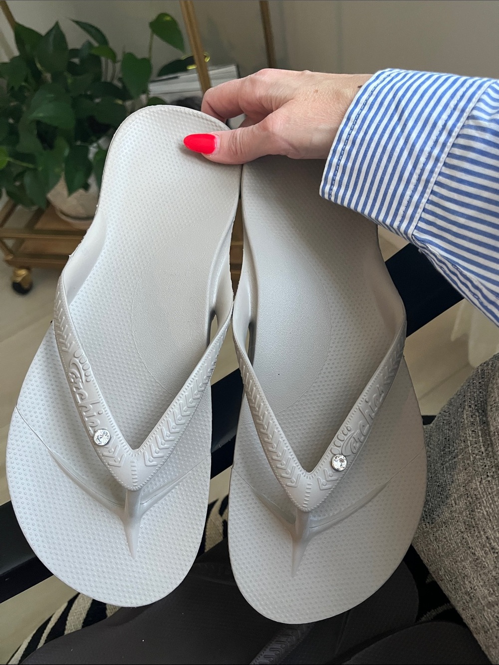 Archie’s Taupe Women's Foam Flip Flops with Decorative Gem